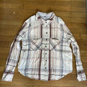 Free People Plaid Print Collared Long Sleeve Button Down Shirt Top medium